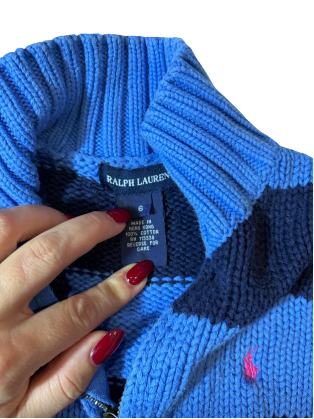 Polo Ralph Lauren Girls 6 Blue Navy Striped Chunky Knit Zip Cardigan Pink Pony